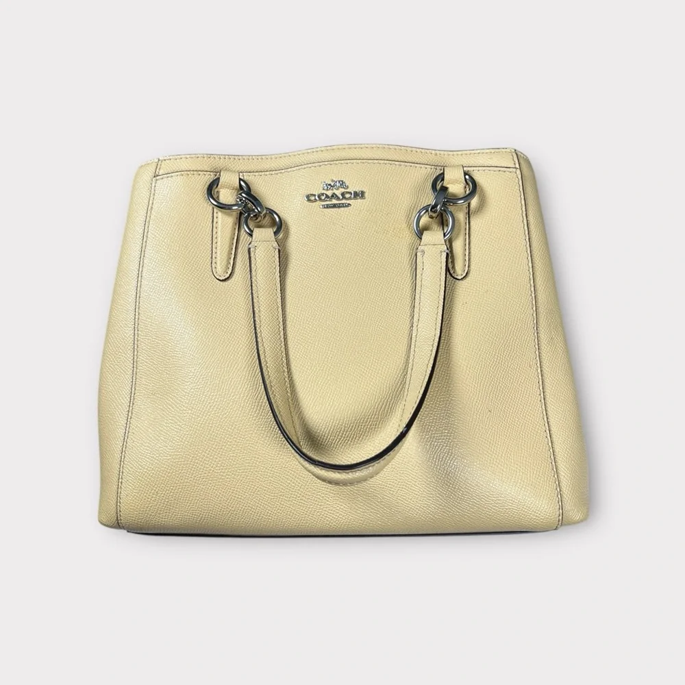 Coach Pale Yellow Leather Tote with Matching Wallet and Floral Scarf - Picture 6 of 16